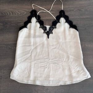 CAMI NYC Cream & Black Lace Cami L